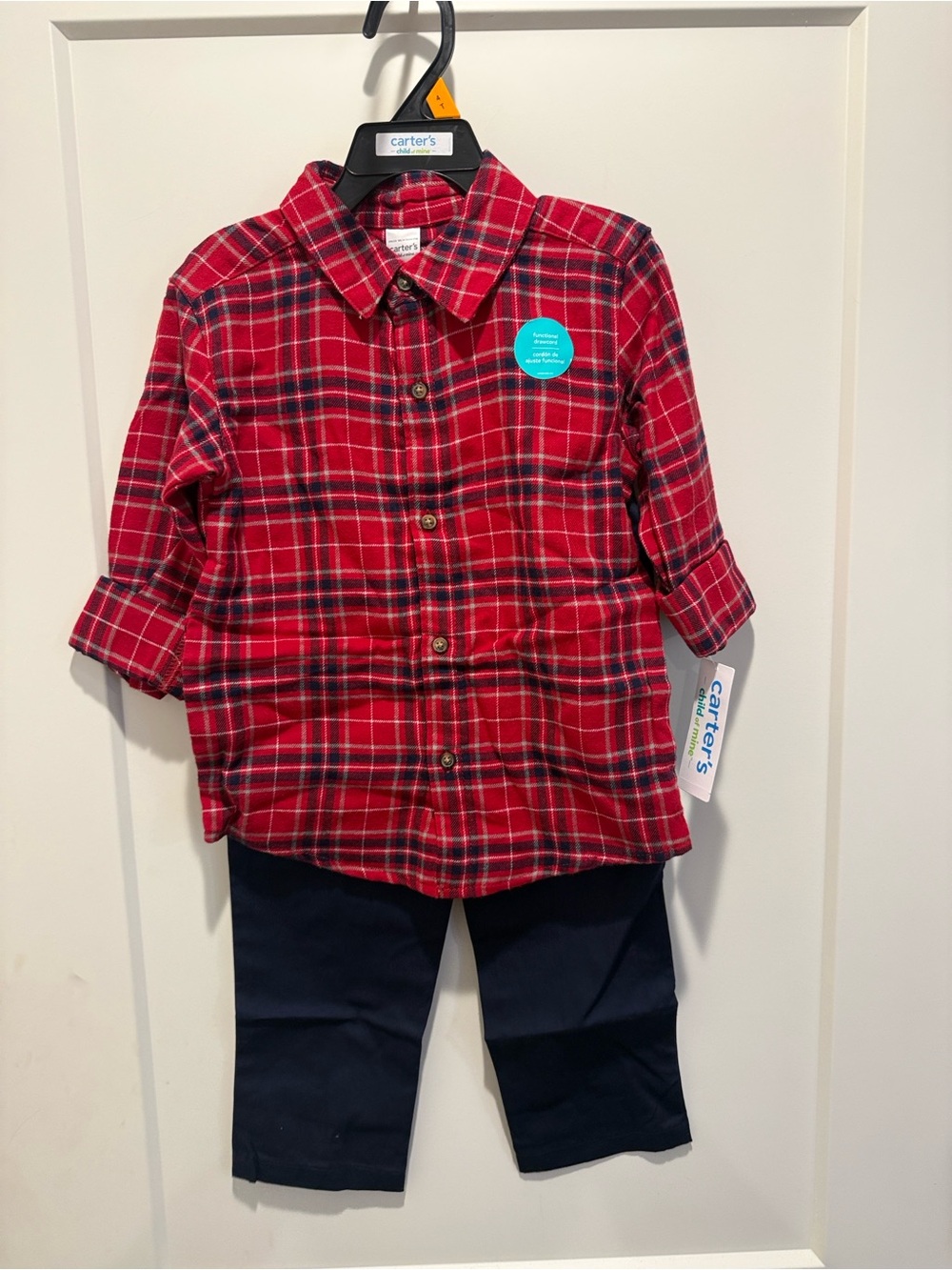 5 Carter's sets 4t Red and Navy Plaid Button-Up Shirt navy pants